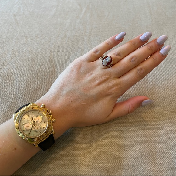 Antique❤️14K Gold❤️Diamond and Agate Cameo Portrait Statement Ring - Picture 5 of 12